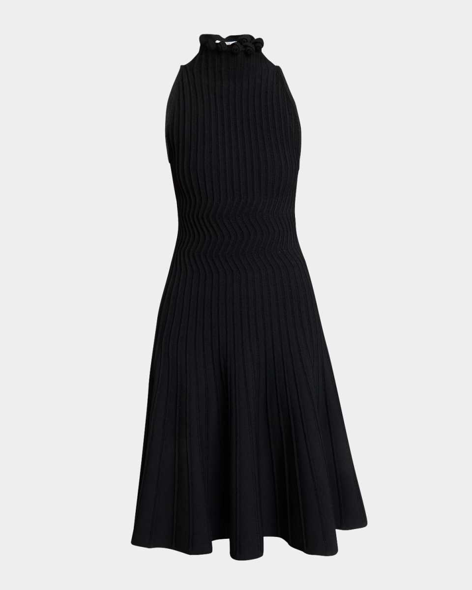 Turtleneck Sleeveless Rib Fit-&-Flare Dress